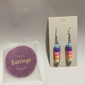 Pastel bead silver dangling earrings